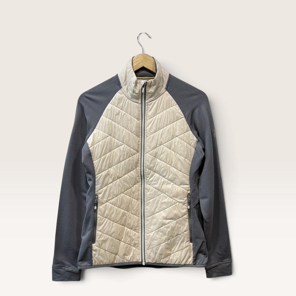 Smartwool Womens Merino Wool Hybrid Quilted Full Zip Jacket Gray Cream Size M